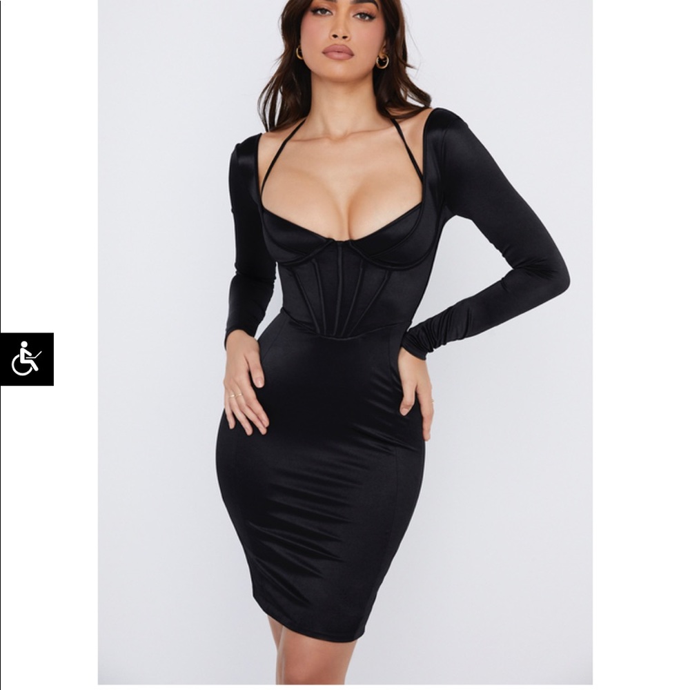 NWT House of CB GRAZIA BLACK DISCO SATIN CORSET DRESS